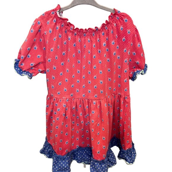 Matilda Jane Jennifer Blue Friends Forever Peasant Top | Pink & Blue Apples | 6 - Picture 2 of 6